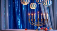 menorahs and blue decorations