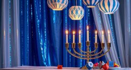 menorahs and blue decorations